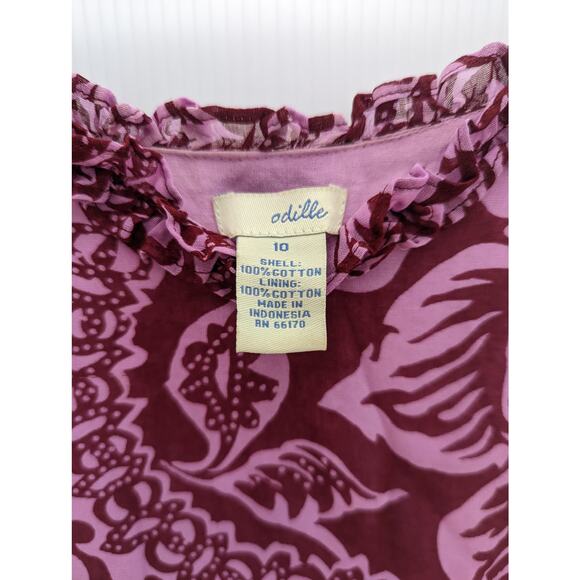 Vintage Y2K Odille Anthropologie Boho Floral Fit & Flare Dress Maroon Pink Sz 10 - Picture 3 of 9